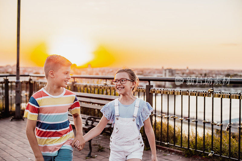 Boy and girl are walking together